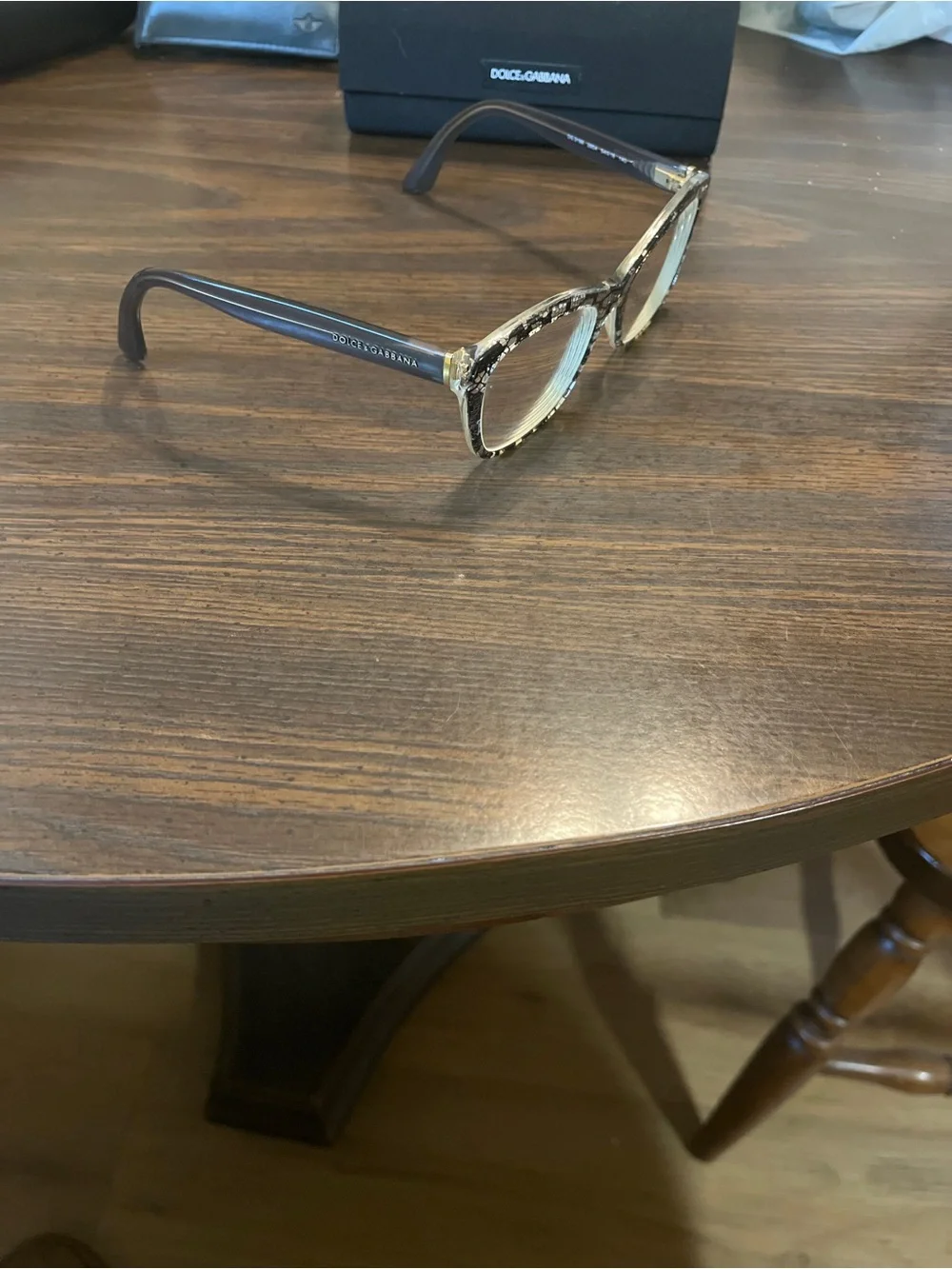 Dolce & Gabbana Black and Cream Patterned Cat-Eye Glasses
